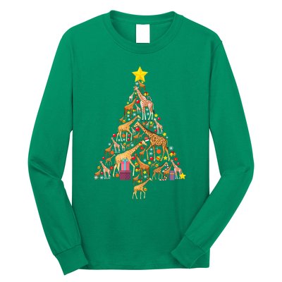 Funny Giraffe Christmas Tree Zookeeper Xmas Long Sleeve Shirt