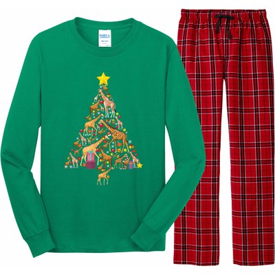 Funny Giraffe Christmas Tree Zookeeper Xmas Long Sleeve Pajama Set