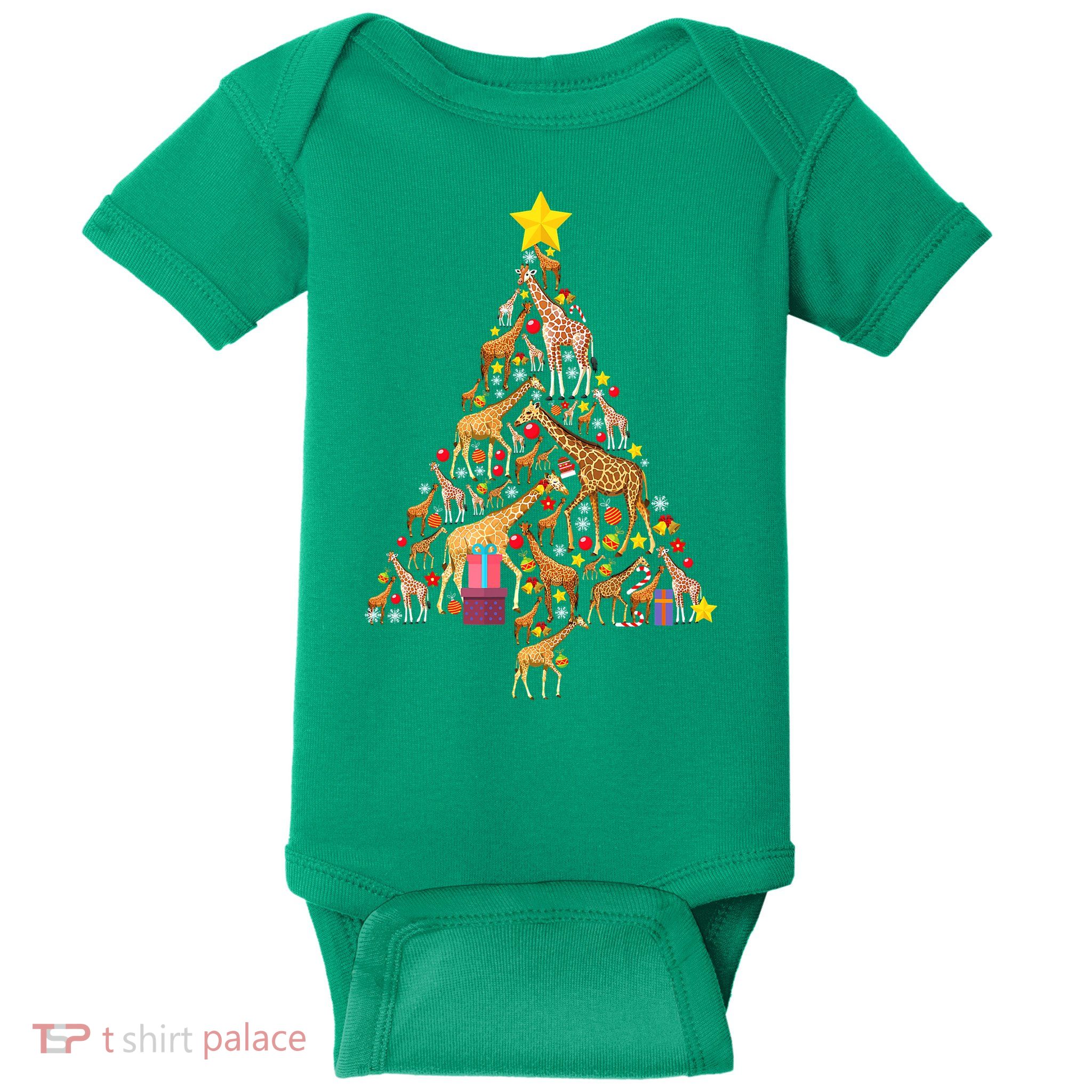 Funny Giraffe Christmas Tree Zookeeper Xmas Baby Bodysuit