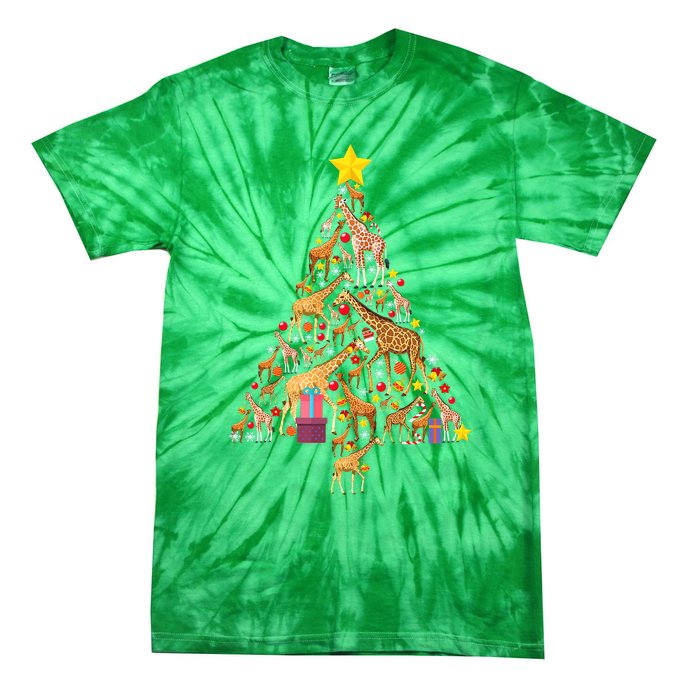 Funny Giraffe Christmas Tree Zookeeper Xmas Tie-Dye T-Shirt