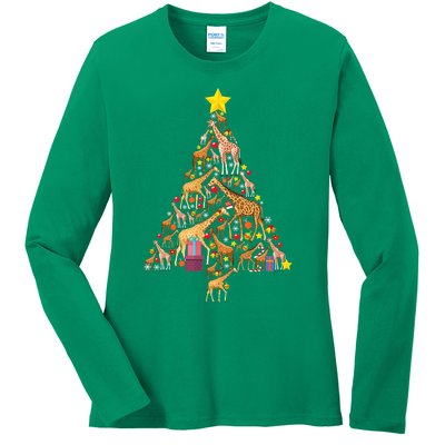 Funny Giraffe Christmas Tree Zookeeper Xmas Ladies Long Sleeve Shirt