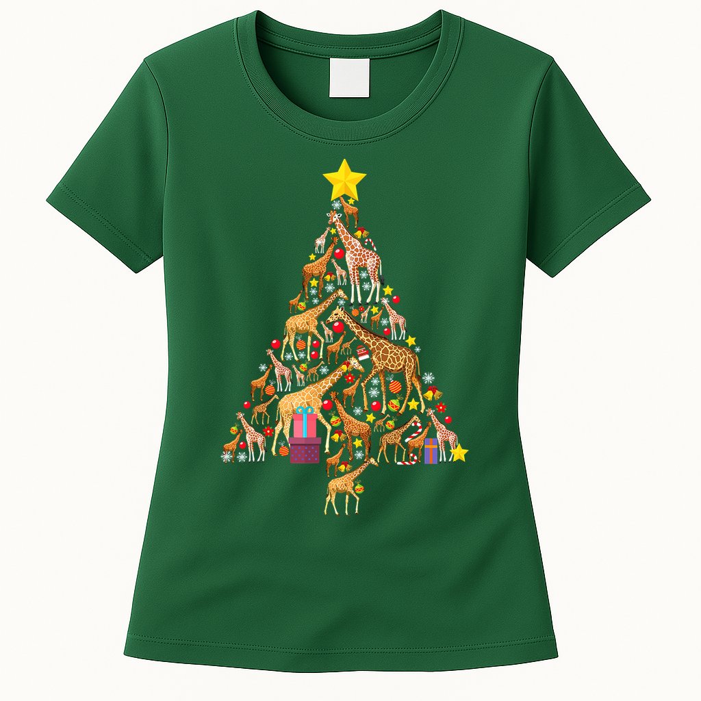 Funny Giraffe Christmas Tree Zookeeper Xmas Womens T-Shirt