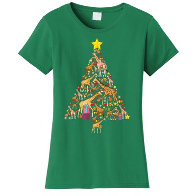 Funny Giraffe Christmas Tree Zookeeper Xmas Women's T-Shirt