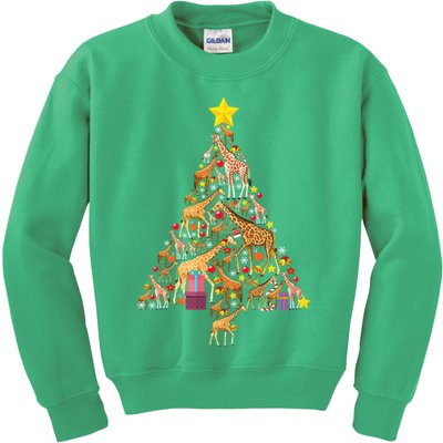Funny Giraffe Christmas Tree Zookeeper Xmas Kids Sweatshirt