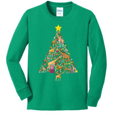 Funny Giraffe Christmas Tree Zookeeper Xmas Kids Long Sleeve Shirt