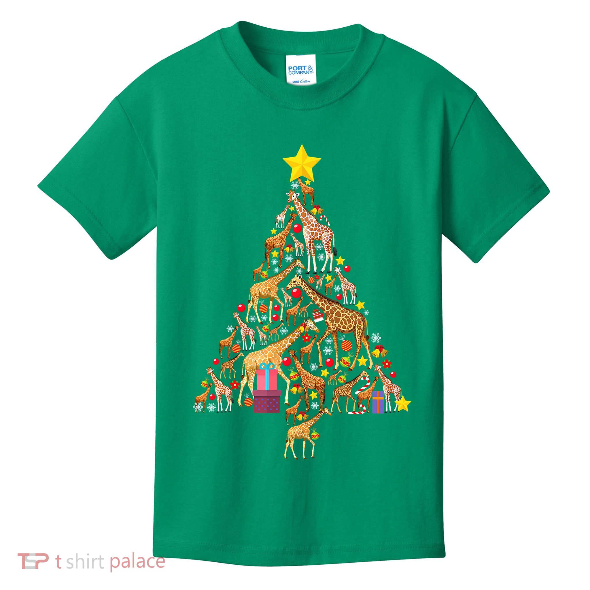 Funny Giraffe Christmas Tree Zookeeper Xmas Kids T-Shirt