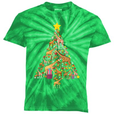 Funny Giraffe Christmas Tree Zookeeper Xmas Kids Tie-Dye T-Shirt