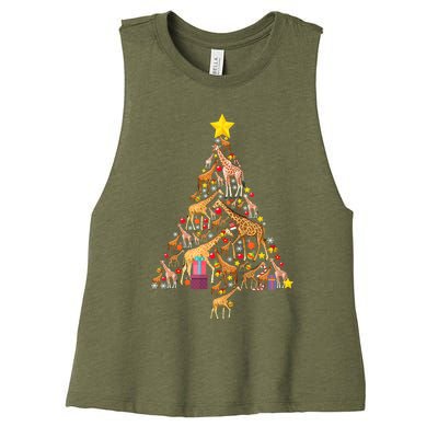 Funny Giraffe Christmas Tree Zookeeper Xmas Women's Racerback Cropped Tank