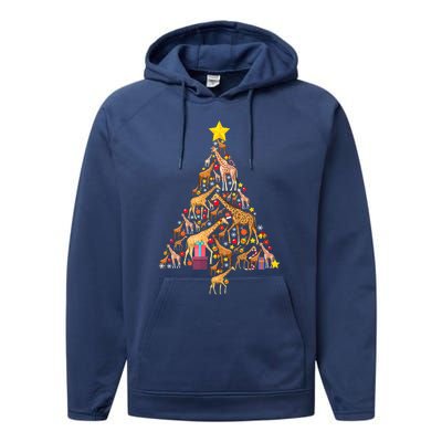 Funny Giraffe Christmas Tree Zookeeper Xmas Performance Fleece Hoodie