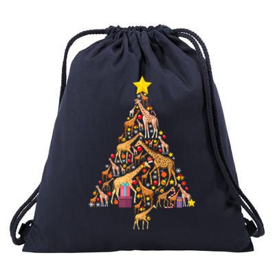 Funny Giraffe Christmas Tree Zookeeper Xmas Drawstring Bag