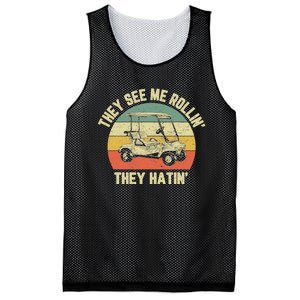 Funny Golf Cart See Me Rollin They Hatin Humor Mesh Reversible Basketball Jersey Tank