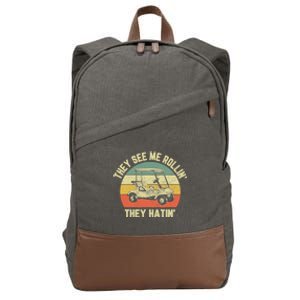 Funny Golf Cart See Me Rollin They Hatin Humor Cotton Canvas Backpack