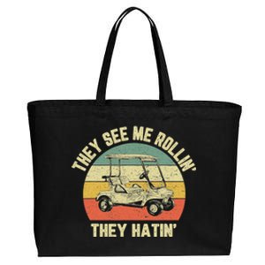 Funny Golf Cart See Me Rollin They Hatin Humor Cotton Canvas Jumbo Tote