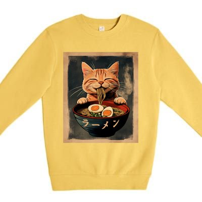 Funny Ginger Cat Ramen Japanese Graphic Kawaii Anime Premium Crewneck Sweatshirt