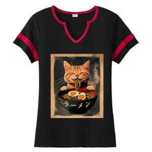 Funny Ginger Cat Ramen Japanese Graphic Kawaii Anime Ladies Halftime Notch Neck Tee