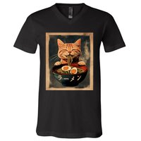 Funny Ginger Cat Ramen Japanese Graphic Kawaii Anime V-Neck T-Shirt