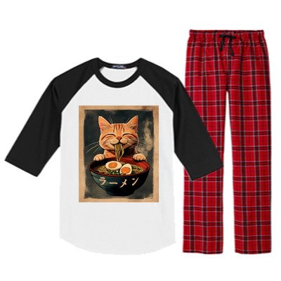 Funny Ginger Cat Ramen Japanese Graphic Kawaii Anime Raglan Sleeve Pajama Set