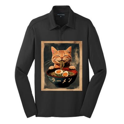 Funny Ginger Cat Ramen Japanese Graphic Kawaii Anime Silk Touch Performance Long Sleeve Polo