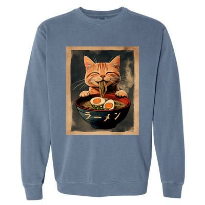 Funny Ginger Cat Ramen Japanese Graphic Kawaii Anime Garment-Dyed Sweatshirt