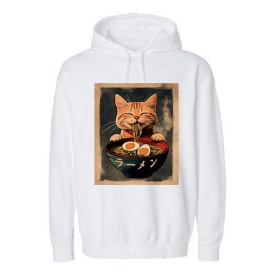 Funny Ginger Cat Ramen Japanese Graphic Kawaii Anime Garment-Dyed Fleece Hoodie