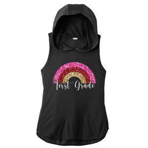 First Grade Cute Rainbow Back To School Ladies PosiCharge Tri-Blend Wicking Draft Hoodie Tank