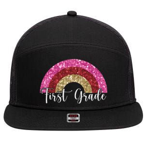 First Grade Cute Rainbow Back To School 7 Panel Mesh Trucker Snapback Hat