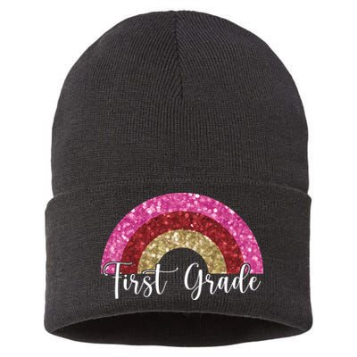 First Grade Cute Rainbow Back To School Sustainable Knit Beanie
