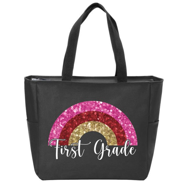 First Grade Cute Rainbow Back To School Zip Tote Bag