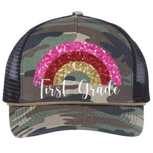 First Grade Cute Rainbow Back To School Retro Rope Trucker Hat Cap