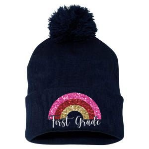 First Grade Cute Rainbow Back To School Pom Pom 12in Knit Beanie