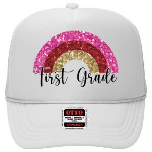 First Grade Cute Rainbow Back To School High Crown Mesh Back Trucker Hat