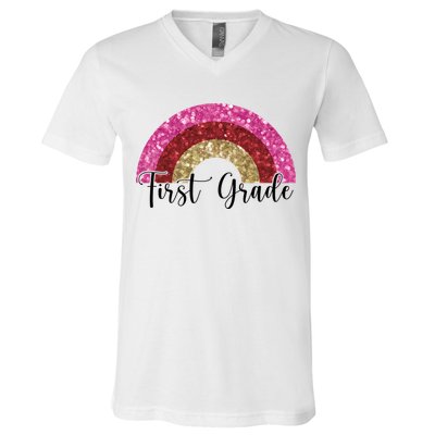 First Grade Cute Rainbow Back To School V-Neck T-Shirt
