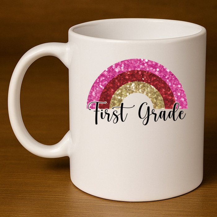 First Grade Cute Rainbow Back To School 11oz C Handle Ceramic Mug