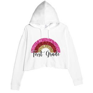 First Grade Cute Rainbow Back To School Crop Fleece Hoodie