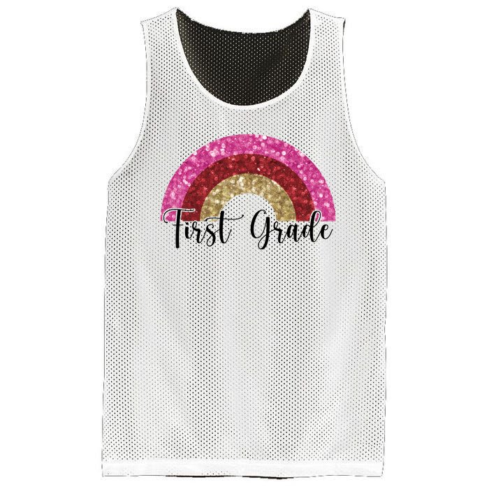 First Grade Cute Rainbow Back To School Mesh Reversible Basketball Jersey Tank