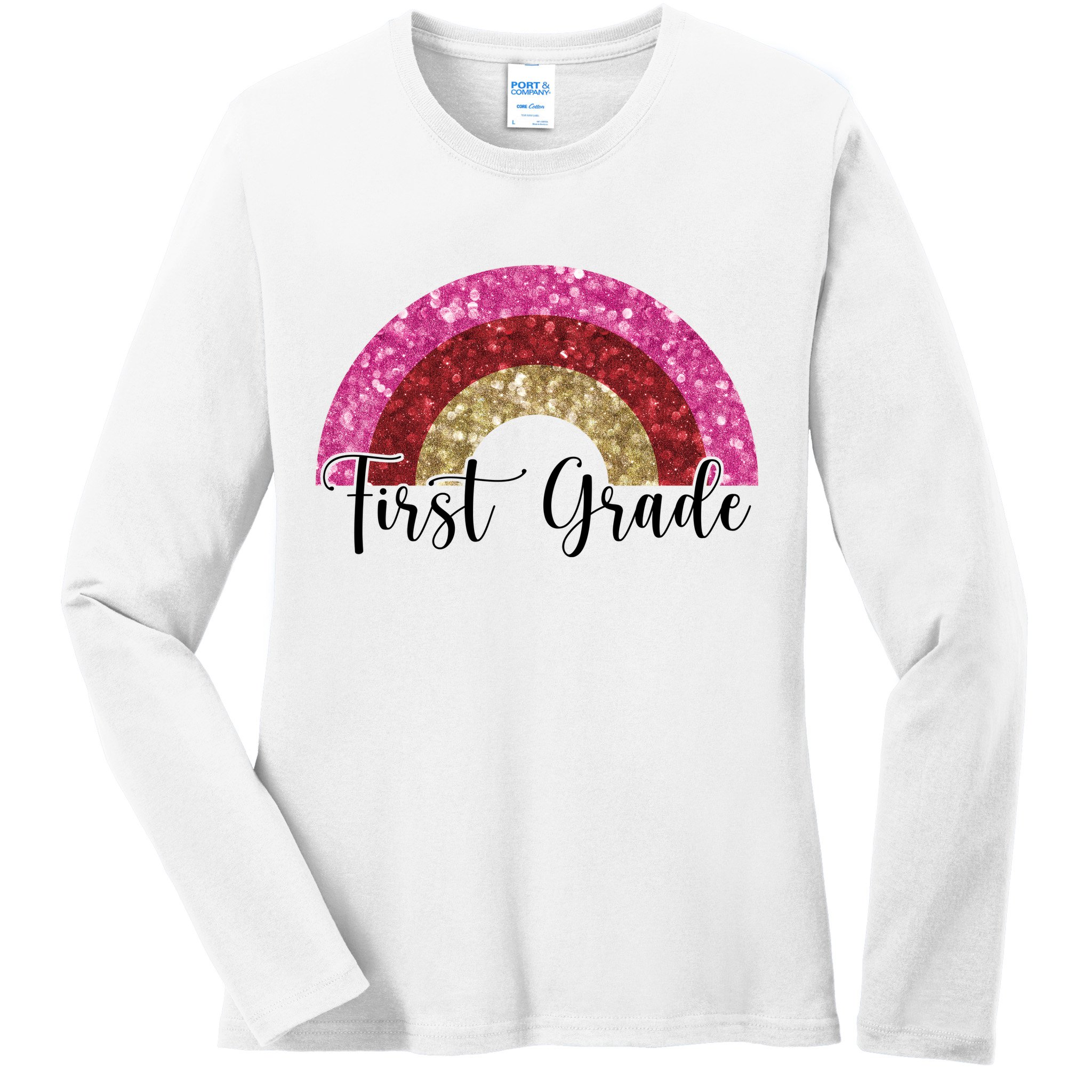 First Grade Cute Rainbow Back To School Ladies Long Sleeve Shirt