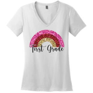 First Grade Cute Rainbow Back To School Women's V-Neck T-Shirt