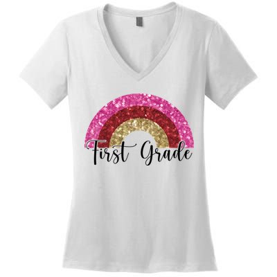 First Grade Cute Rainbow Back To School Women's V-Neck T-Shirt
