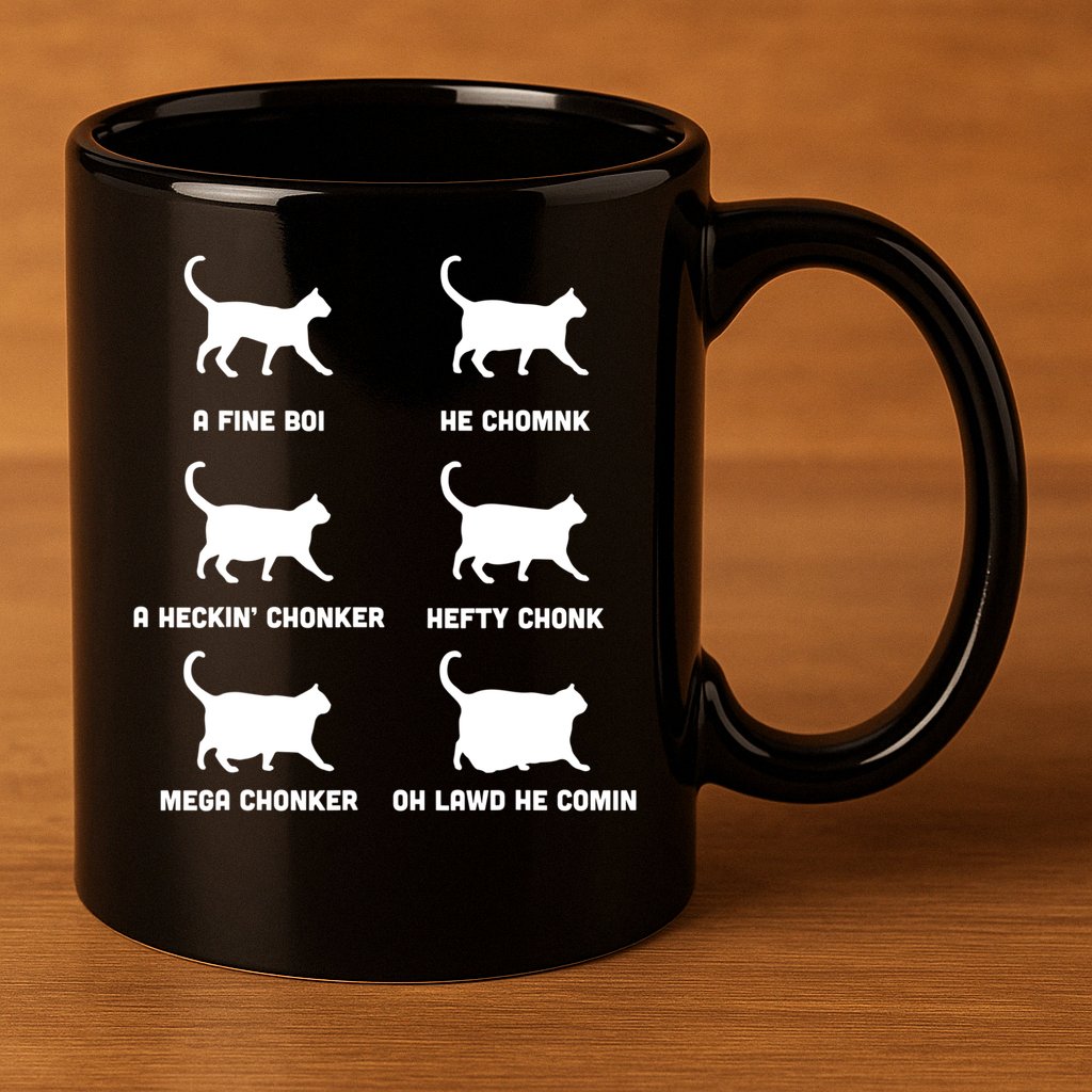 Funny Gift Cats Meme Chonk Cat Chart 11oz C Handle Ceramic Mug