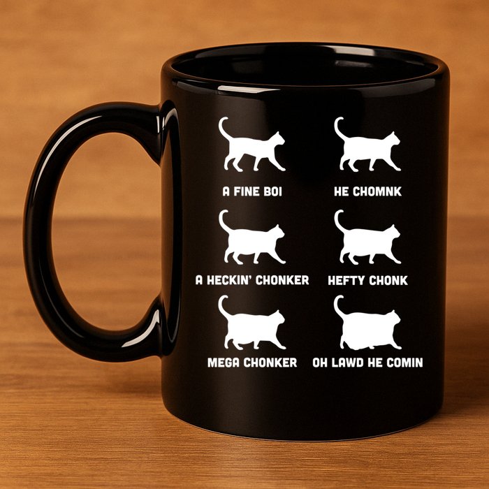 Funny Gift Cats Meme Chonk Cat Chart 11oz C Handle Ceramic Mug