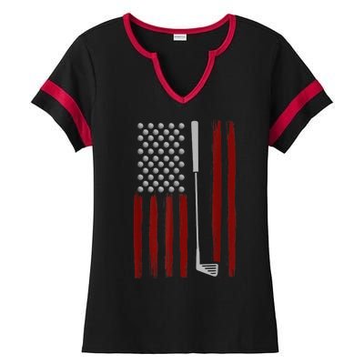 Funny Golf Club Retro American Flag Golf Gift For Golfer Gift Ladies Halftime Notch Neck Tee