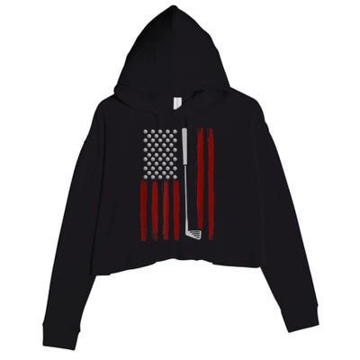 Funny Golf Club Retro American Flag Golf Gift For Golfer Gift Crop Fleece Hoodie