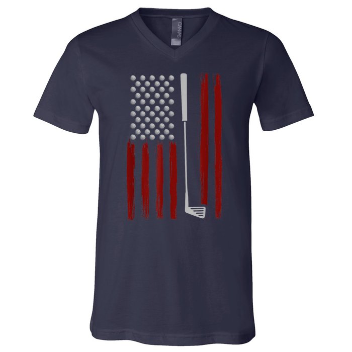 Funny Golf Club Retro American Flag Golf Gift For Golfer Gift V-Neck T-Shirt