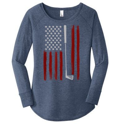 Funny Golf Club Retro American Flag Golf Gift For Golfer Gift Women's Perfect Tri Tunic Long Sleeve Shirt