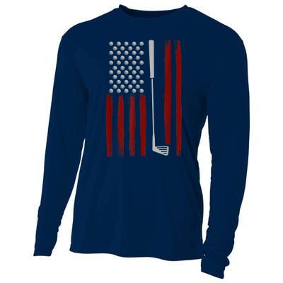 Funny Golf Club Retro American Flag Golf Gift For Golfer Gift Cooling Performance Long Sleeve Crew