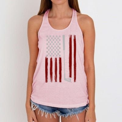 Funny Golf Club Retro American Flag Golf Gift For Golfer Gift Women's Knotted Racerback Tank