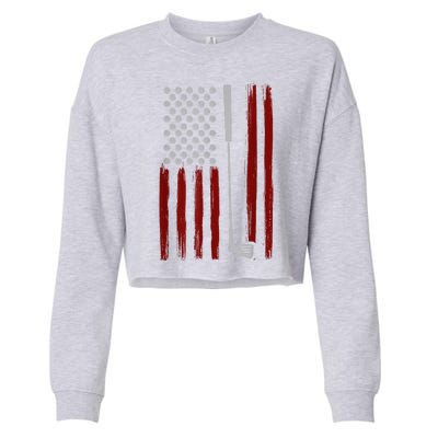 Funny Golf Club Retro American Flag Golf Gift For Golfer Gift Cropped Pullover Crew