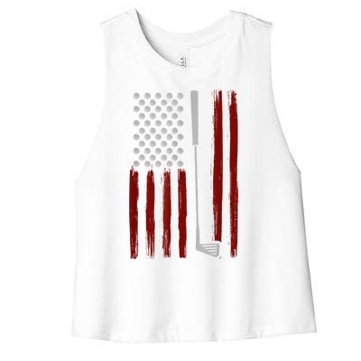 Funny Golf Club Retro American Flag Golf Gift For Golfer Gift Women's Racerback Cropped Tank