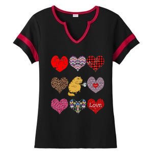 Funny Ginger Cat Hearts Pattern Coffee Lover Valentines Day Gift Ladies Halftime Notch Neck Tee