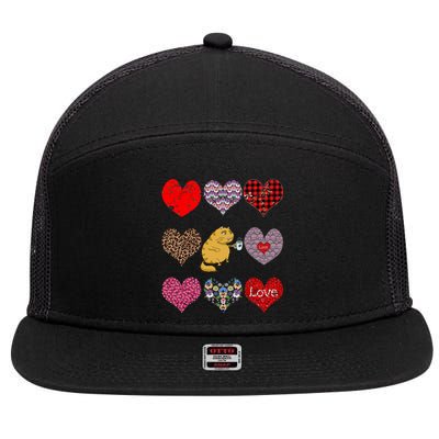 Funny Ginger Cat Hearts Pattern Coffee Lover Valentines Day Gift 7 Panel Mesh Trucker Snapback Hat